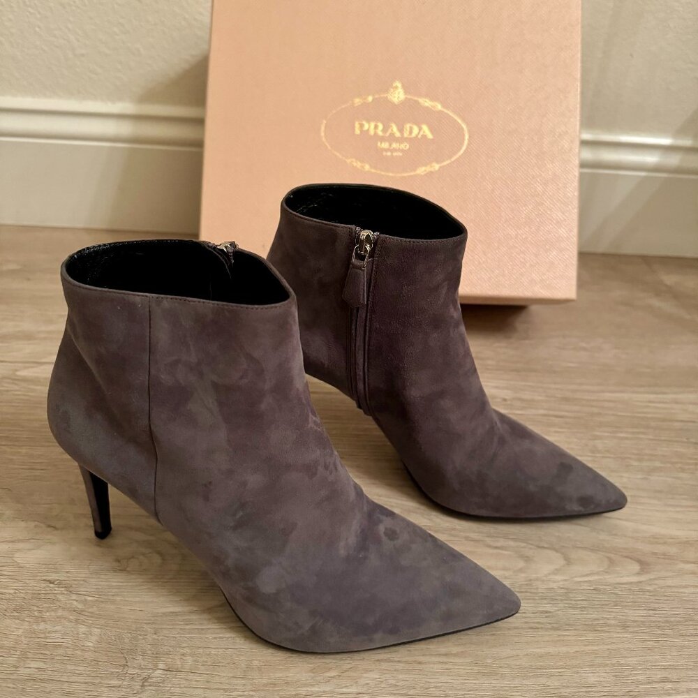 PRADA Gray Suede Camoscio Stiletto Booties - EU 39